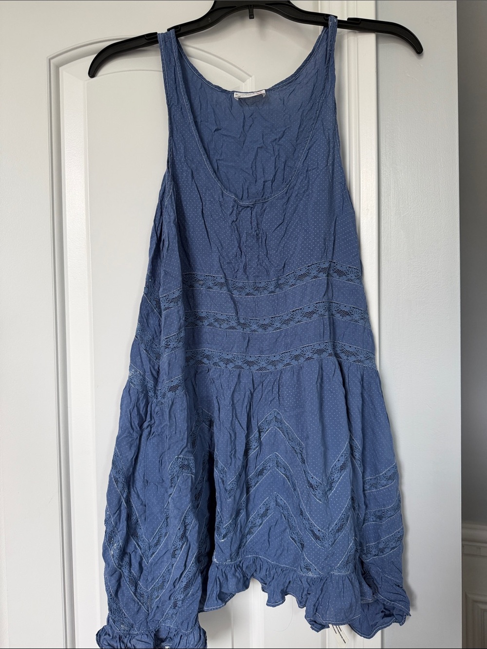 Sleeveless Blue Lace-Trim Mini Dress